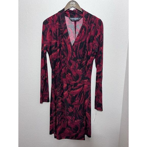 Norma Kamali New Women Cocktail Red Long Sleeve Stretch Faux Wrap Dress Size XL - Picture 8 of 8
